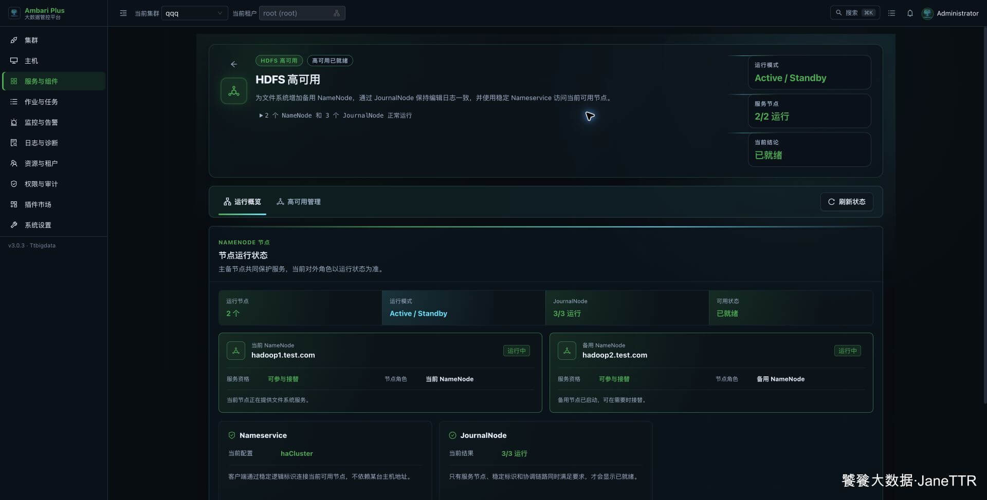 HDFS 管理页核对 NameNode 与 JournalNode