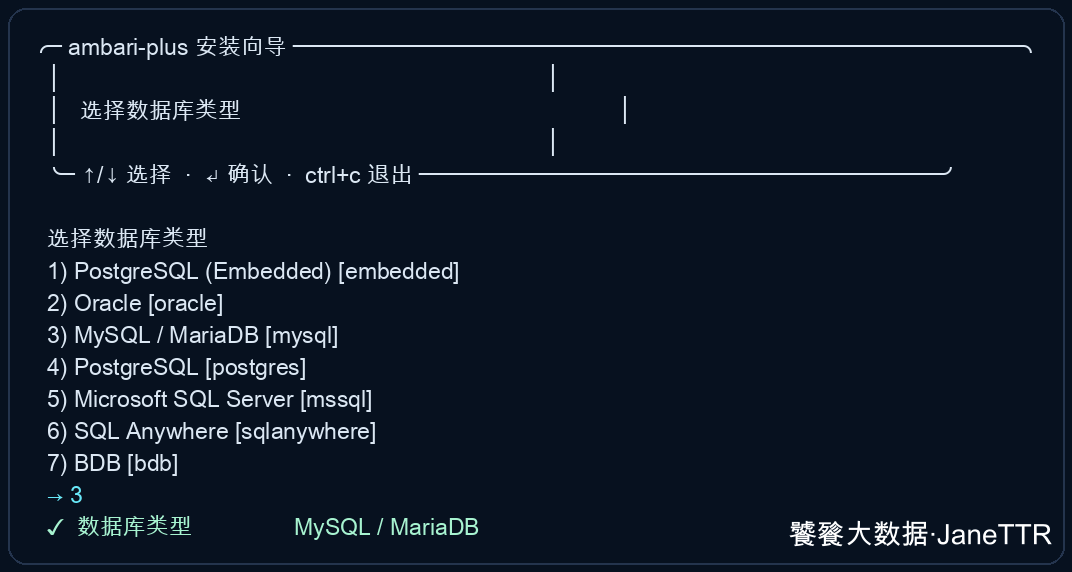 Step9-7.2 ambari-plus setup 选择 MySQL MariaDB