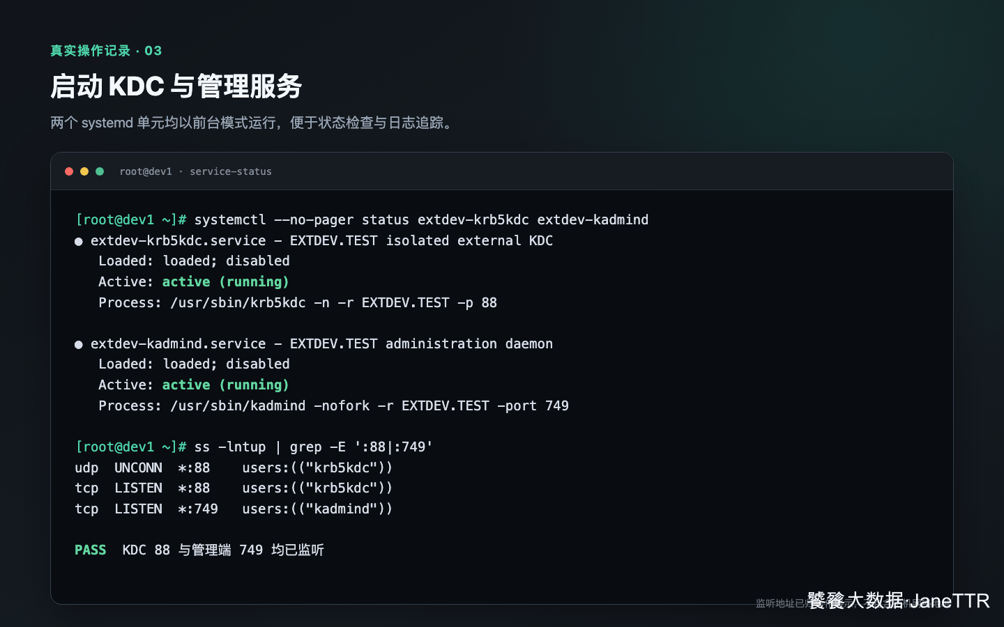 KDC 与管理服务启动状态
